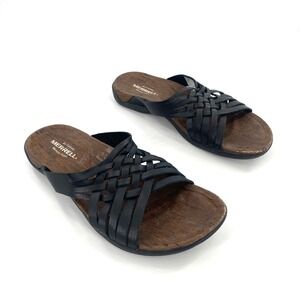 Merrell District Mahana Black Woven Leather Strap Slide Sandals Cushion Womens 8